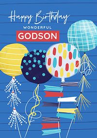 Wonderful Birthday Godson Balloons Personalised Card