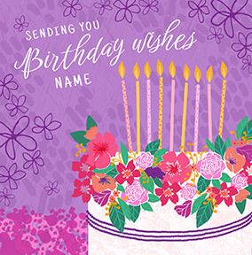 Cake Candles Flowers Personalised Birthday Card