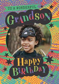 Wonderful Grandson Pattern Photo Birthday Card