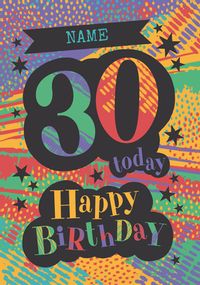 30 Today Happy Birthday Pattern Personalised Card