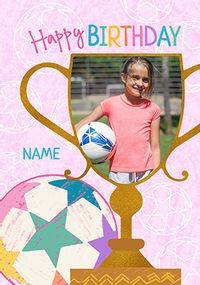 Pink Trophy Photo Birthday Card