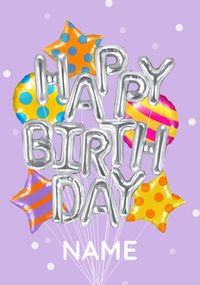 Tap to view Purple Foil Balloons Personalised Birthday card