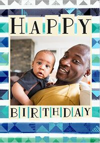 Geo Blue Photo Birthday Card