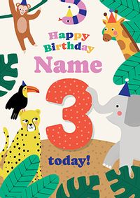 Tap to view 3rd Birthday Jungle Animals Card Pink