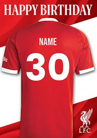 Tap to view Liverpool Football T-shirt 30th Birthday Card