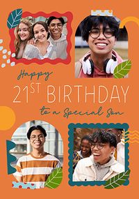Tap to view Son 21st 4 Geometric Photo Birthday Card