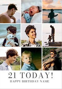 Tap to view Simple Press 21st Birthday 9 Photo Upload Card