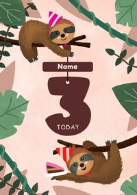 Sloth Personalised 3rd Birthday Card