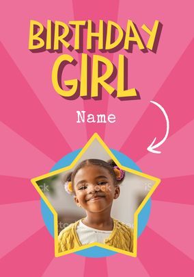 Birthday Girl Star Photo Card