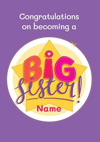 Big Sister Personalised New Baby Card