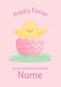 Pink Daughter Egg Chick Personalised Easter Card
