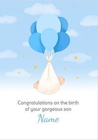 Baby Boy Blue Balloons Personalised Card