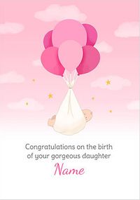 Pink Balloons Personalised New Baby Card