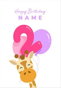 2ND Birthday Giraffe personalised Card