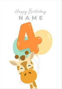 4TH Birthday Personalised Giraffe Card