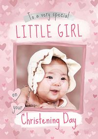 Button Nose Little Girl Photo Christening Card