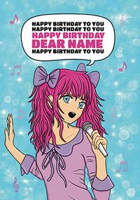 Karaoke Singing Girl Birthday Card