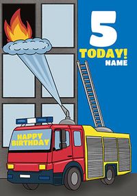 Fire Engine 5 Today Birthday Card