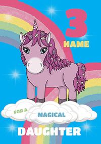 Daughter Unicorn 3 Today Birthday Card
