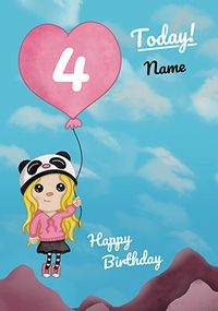 Balloon Girl 4th Birthday Card