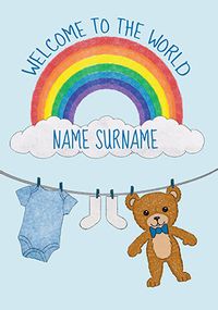 Welcome to the World Blue New Baby Personalised Card