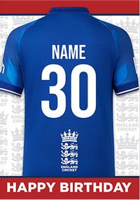 No 1 England Cricket Fan Blue Shirt Birthday Card