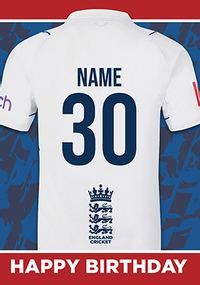 Birthday 30 White  Cricket Shirt  Card
