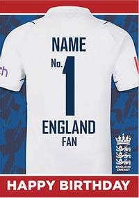 Tap to view No.1 England Fan White Cricket Shirt Card