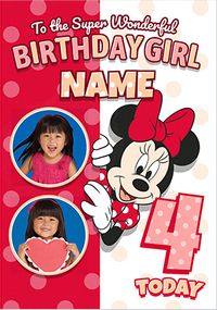 Tap to view Minnie Mouse 4 Today 2 Photo Birthday Card
