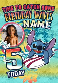 Tap to view Stitch Birthday Waves Age 5 Photo Upload Card