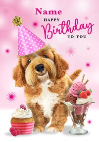 Dog in Party Hat Personalised Birthday Card