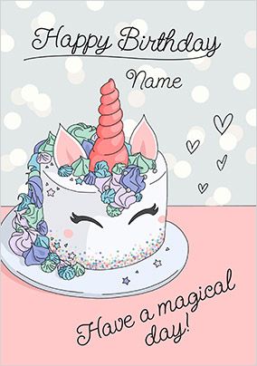 Unicorn Cake Personalised Birthday Card