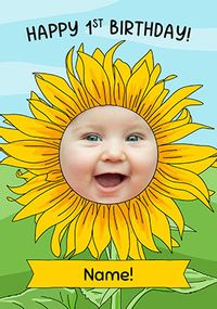 1st Birthday Sunflower Photo Card