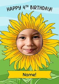 4th Birthday Sunflower Photo Card