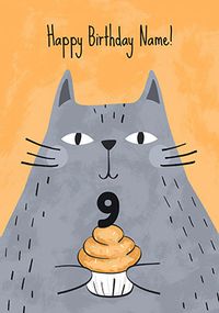 Tap to view Cat 9th Personalised Birthday Card