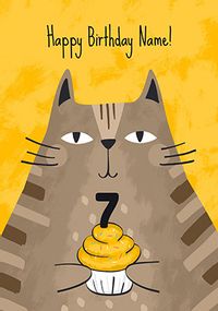 Cat 7th Personalised Birthday Card