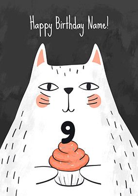 Cat 9th Cupcake Personalised Birthday Card