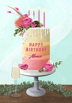 Floral Birthday Cake Personalised Birthday Card