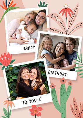 Cacti Three Photo Birthday Card