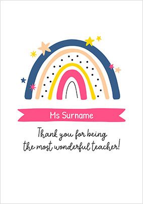 Ms Teacher Thank you Card