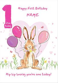 Pink Rabbit Age 1 Birthday Card