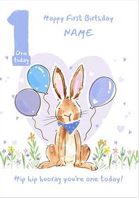 Blue Rabbit Age 1 Birthday Card