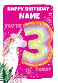 Age 3 Unicorn Birthday Card