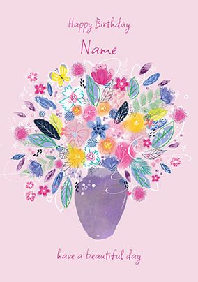 Lilac Floral Vase Personalised Birthday Card