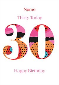 Pink Thirty Personalised 30th Birthday Card
