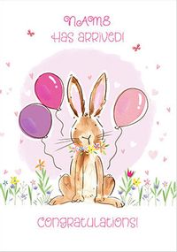 Bunny Pink Balloons, Personalised Girl Card