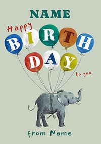Elephant and Balloons Personalised Birthday Card