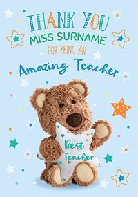 Tap to view Barley Bear - Thank You Amazing Teacher Personalised Card
