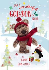 Tap to view Barley Bear - Godson Personalised Christmas Card