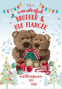 Brother & Fiancee Barley Bear Personalised Christmas Card